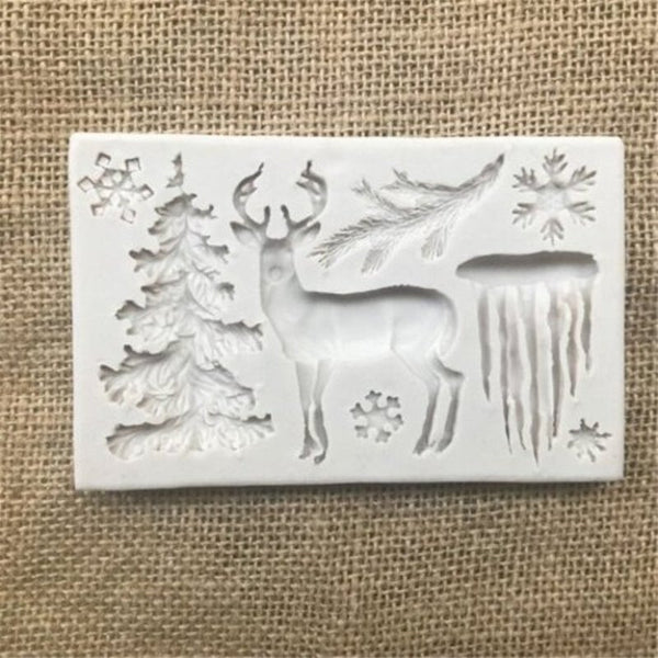 Rectangular Gray White Silicone Christmas Tree Elk Snowflake Icicle Fondant Mold Cool