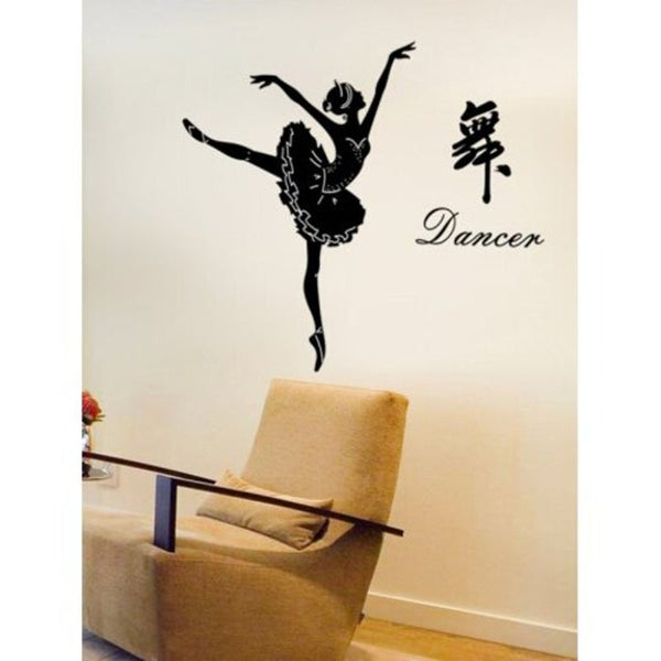 Removable Dancing Ballerina Girl Letter Wall Sticker Black 60 X 90Cm