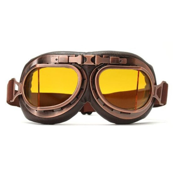Retro Motorcycle Goggles Glasses Classic Sunglasses For Harley Pilot Steampunk Copper Helmet Yellow