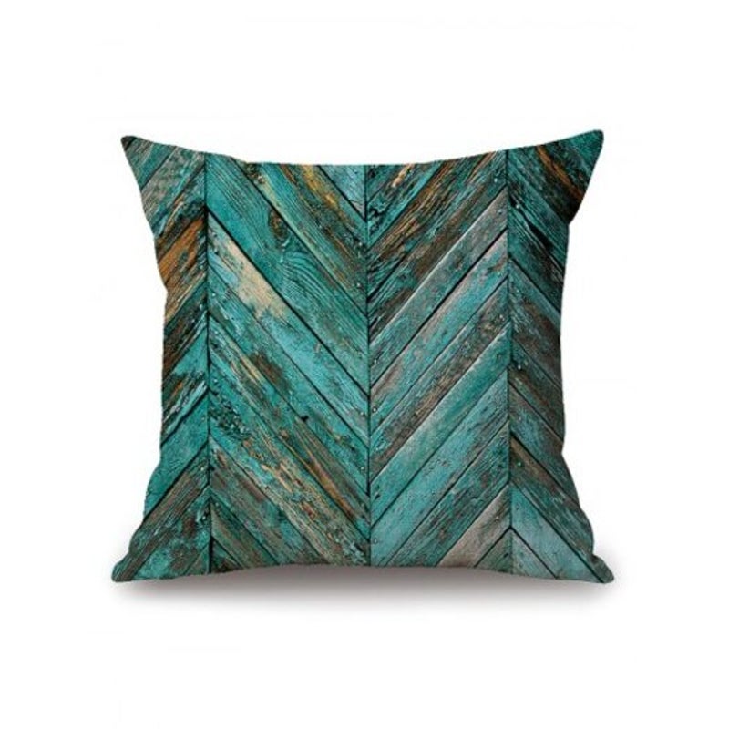 Retro Woodgrain Pattern Linen Pillowcase Turquoise W18 Inch L18