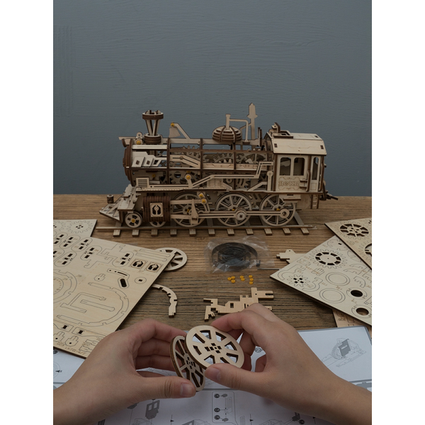 Robotime Diy Movable Locomotive By Clockwork Wooden Model Building Kits Assembly