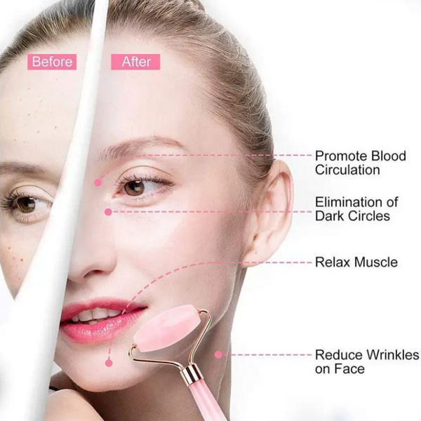 Rose Quartz Roller Slimming Face Massager Lifting Natural Jade Facial Tension Stone Skin Beauty Care Set Box