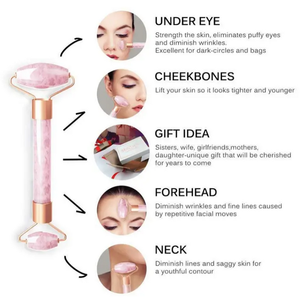 Rose Quartz Roller Slimming Face Massager Lifting Natural Jade Facial Tension Stone Skin Beauty Care Set Box
