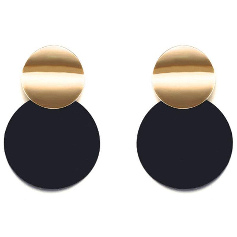 Earrings Round Curved Drop With Radiant Golden Discs For Women