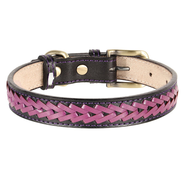 Braided Leather Adjustable Buckle Puppy Dog Collar Pet Accessories