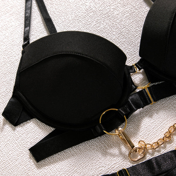 Padded Bra Chains Garter Strap Panties Luxury Lingerie Set Women