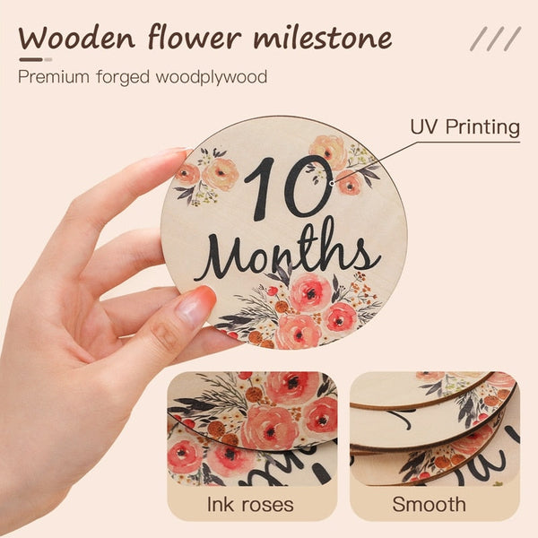 Wooden Baby Milestone Cards Double-Sided Flowers Photography Props