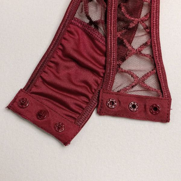 Plaid Chains Open Crotch See Through Sexy Bodysuit Fetish Lingerie