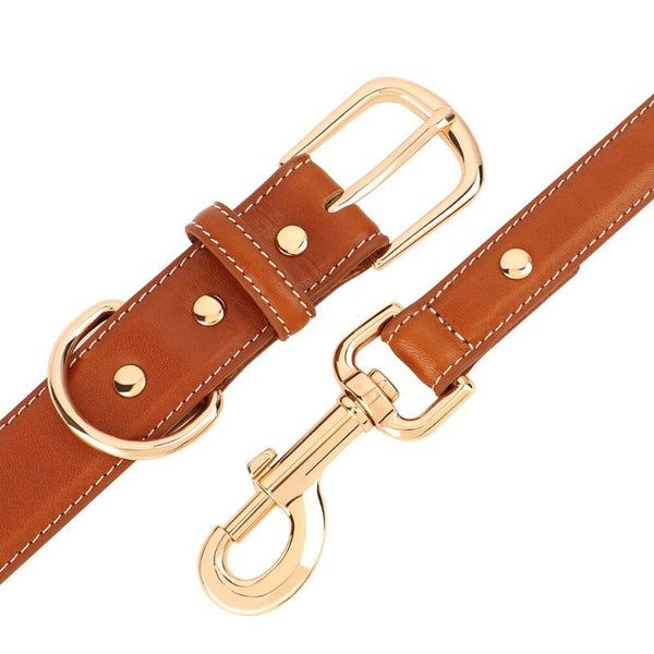 Genuine Leather Dog Collar And Leash Set Soft Durable Plain Dogs Collars Adjustable For Medium Large