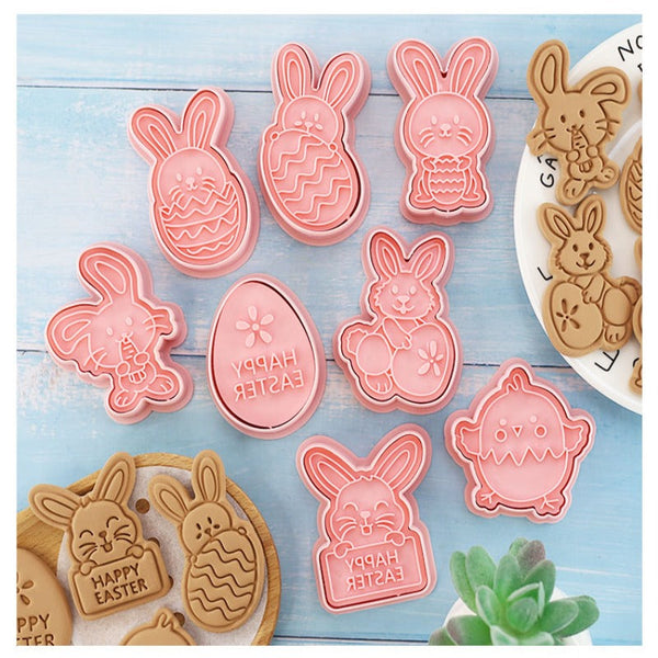 8Pcs 3D Easter Cookie Cutters Bunny Rabbit Eggs Baking Tools