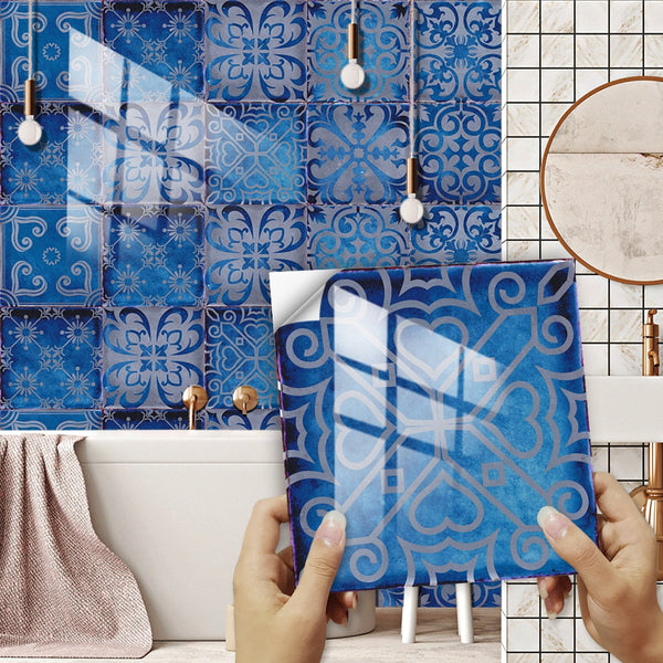 10Pcs/Set Dream Blue Peel And Stick Tile Sticker Kitchen Backsplash Wall Decals