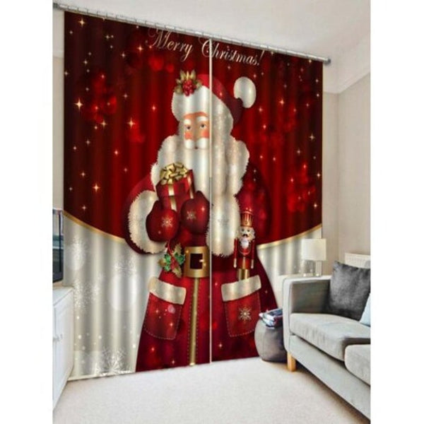 Santa Claus Pattern Window Curtain 2Pcs Lava Red W30 X L65 Inch
