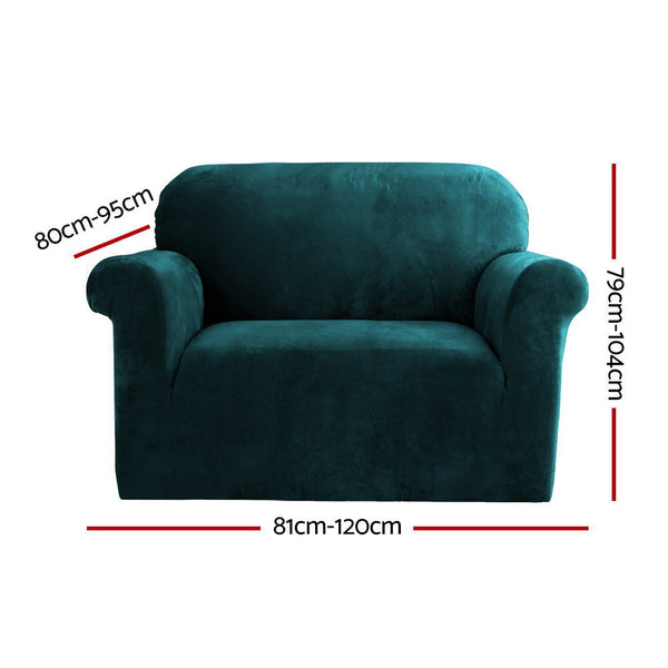 Artiss Velvet Sofa Cover Plush Couch Lounge Slipcover 1 Seater Agate Green