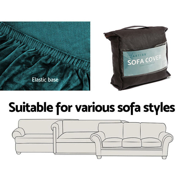 Artiss Velvet Sofa Cover Plush Couch Lounge Slipcover 2 Seater Agate Green
