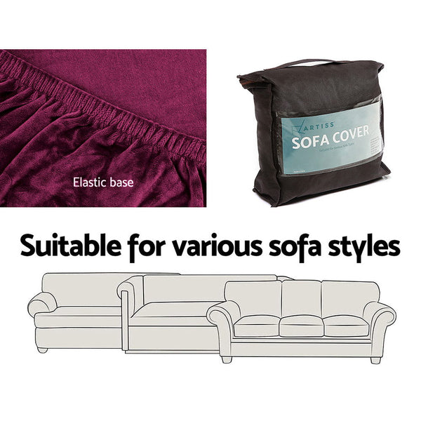 Artiss Velvet Sofa Cover Plush Couch Lounge Slipcover 2 Seater Ruby Red