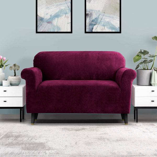 Artiss Velvet Sofa Cover Plush Couch Lounge Slipcover 2 Seater Ruby Red