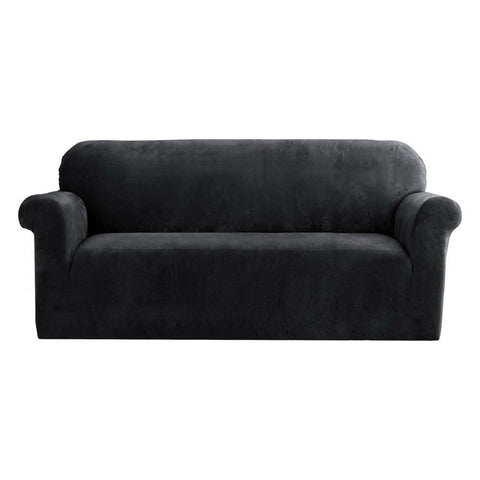 Artiss Velvet Sofa Cover Plush Couch Lounge Slipcover 3 Seater Black