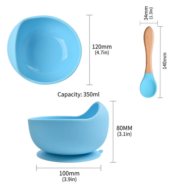 Silicone Baby Feeding Bowl Tableware For Kids Waterproof Suction With Spoon