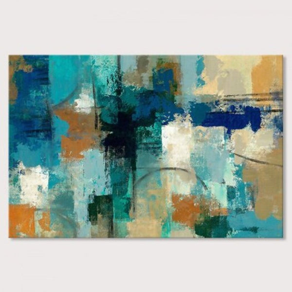 7Jcsl005 Abstract Blue Color Block Oil Painting Home Decor Printing With Pine Frame Multi 60X40cmx1pc