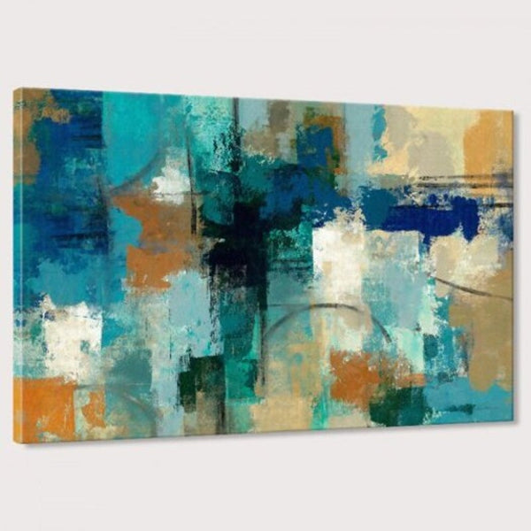 7Jcsl005 Abstract Blue Color Block Oil Painting Home Decor Printing With Pine Frame Multi 60X40cmx1pc