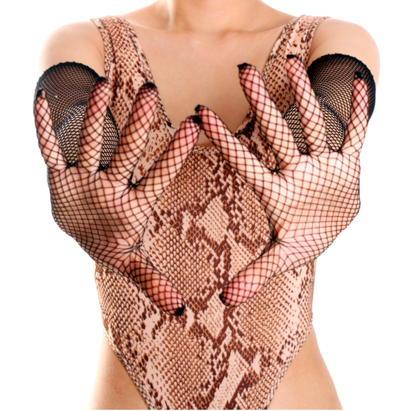 Sexy Rhinestone Diamond Mesh Long Black Fishnet Gloves