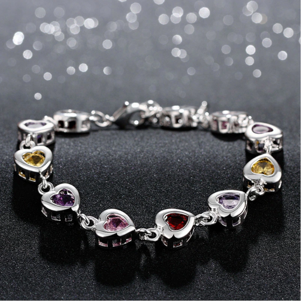 Multi Coloured Heart Shaped Crystal Stone Jewellery Fashion Bangles Bracelet