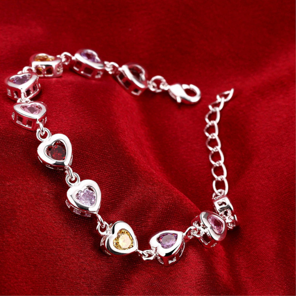 Multi Coloured Heart Shaped Crystal Stone Jewellery Fashion Bangles Bracelet