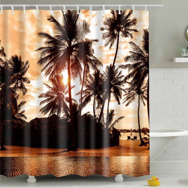 Palm Printed Polyester Waterproof Bath Shower Curtain Brown L