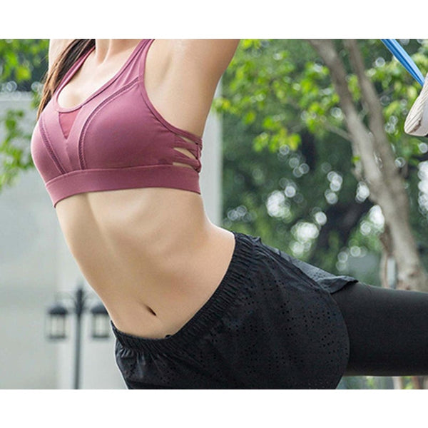 Side Cross Gathers Beauty Back Sports Bra Moisture Wicking Running Yoga Underwear High Strength Fitness Pink