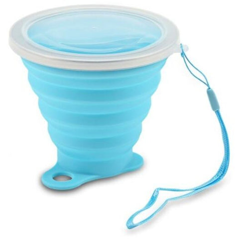 Silica Gel 270Ml Folding Water Cup Heat Resistance With Cover Strap Butterfly Blue