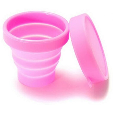 Silicone Folding Cups Telescopic Gargle For Outdoor Sports Bright Neon Pink