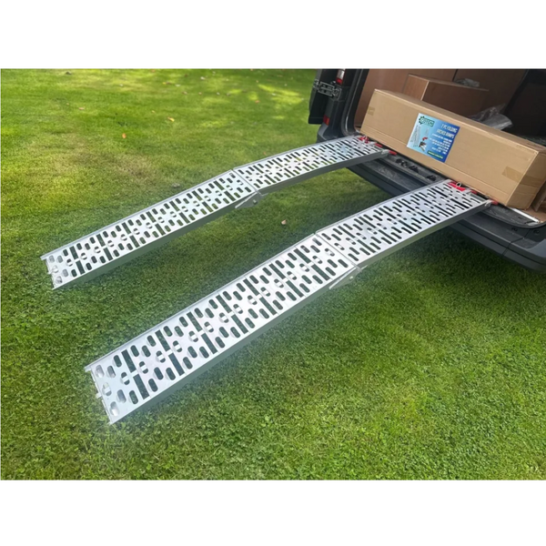 Single Aluminium Folding Ramp With Support Strap, Load Atv Cycles, Motorcycles 680Kg