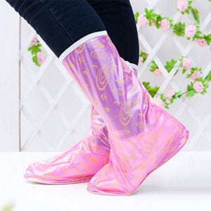 Waterproof Shoe Covers Zipper Design Slip Resistant Thickening Rain Boots Pink