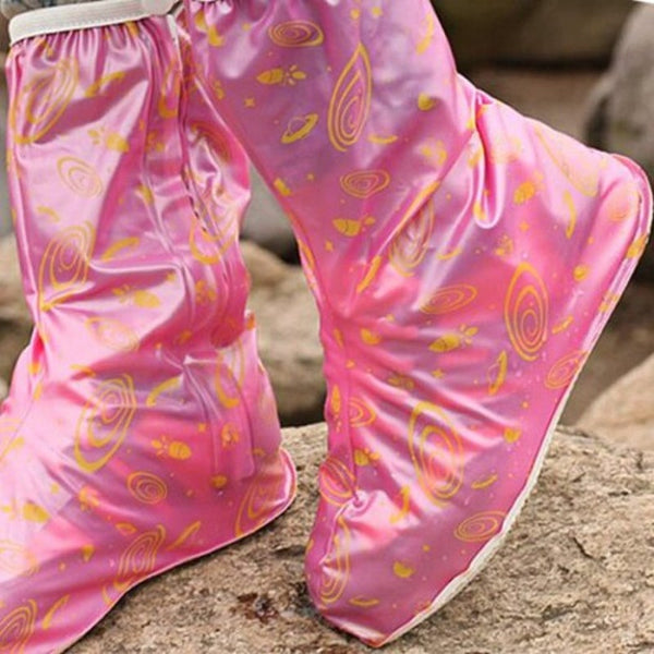 Waterproof Shoe Covers Zipper Design Slip Resistant Thickening Rain Boots Pink