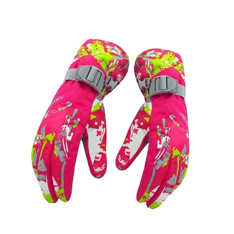 Ski Gloves 100 Waterproof Warm Snow Rose Red