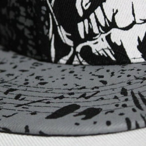 Skull Pattern Spot Printed Flat Brim Hat Black