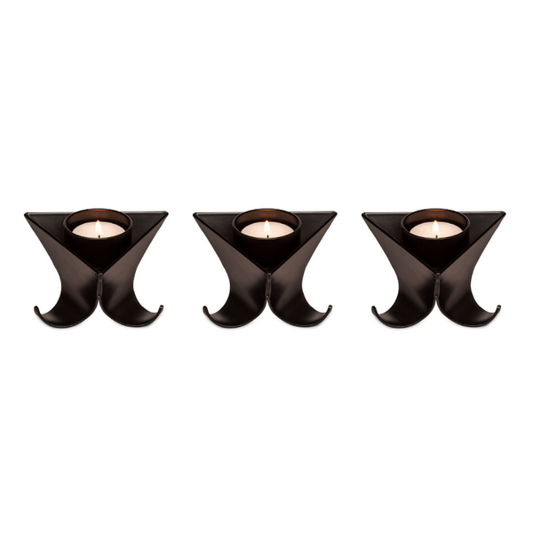 Small Decorative Black Metal Tea Light Candle Holders In Set Of 3