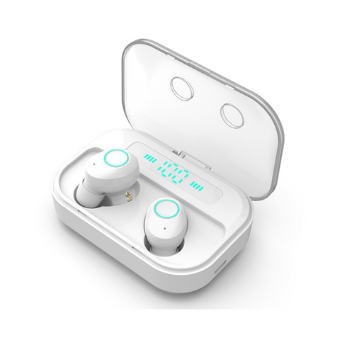 Smart Bluetooth Headset 5.0 True Wireless Dual In Ear With Led Digital Sports Waterproof Headphones White