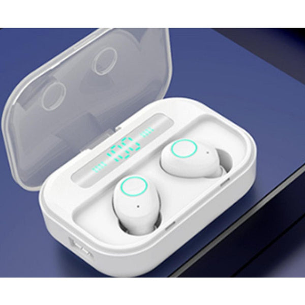Smart Bluetooth Headset 5.0 True Wireless Dual In Ear With Led Digital Sports Waterproof Headphones White
