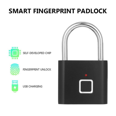 Smart Fingerprint Padlock Lock Black