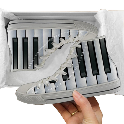 Music Theme High Top Lace Up Canvas Sneakers Shoes Women Notes Piano Guitar