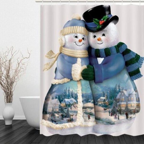 Snowman Couples Printed Waterproof Shower Curtain Colorful W71 Inch L71