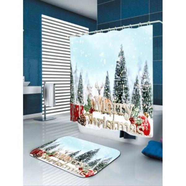 Snowy Christmas Trees Balls Gifts Pattern Shower Curtain Cloudy
