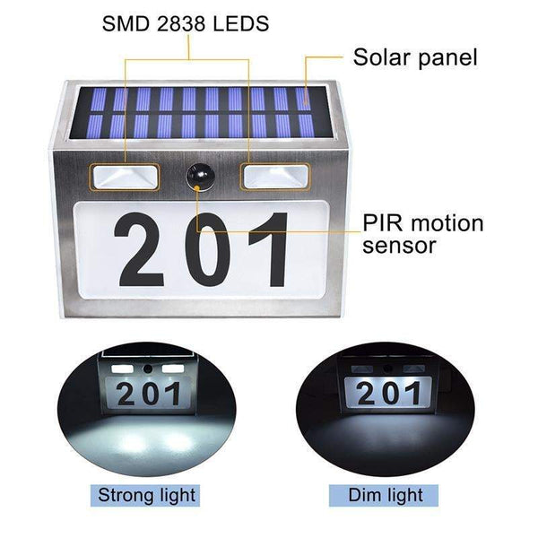 Outdoor Lighting Solar House Number Plaque With 200Lm Motion Sensor