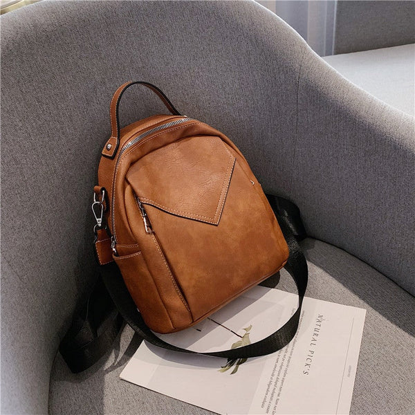 Solid Color Pu Leather Backpacks For Women Fashion Female Small Lady Pack School Teenagers Girls
