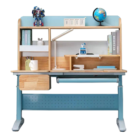 Solid Rubber Wood Height Adjustable Children Kids Ergonomic Blue Study Desk Only 120Cm Au