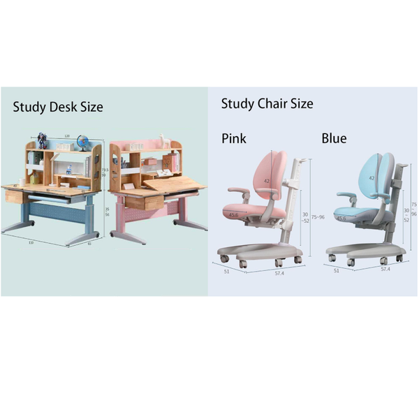Solid Rubber Wood Height Adjustable Children Kids Ergonomic Blue Study Desk Only 120Cm Au