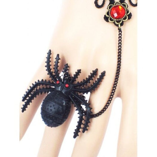 Spider Lace Bracelet With Ring Black