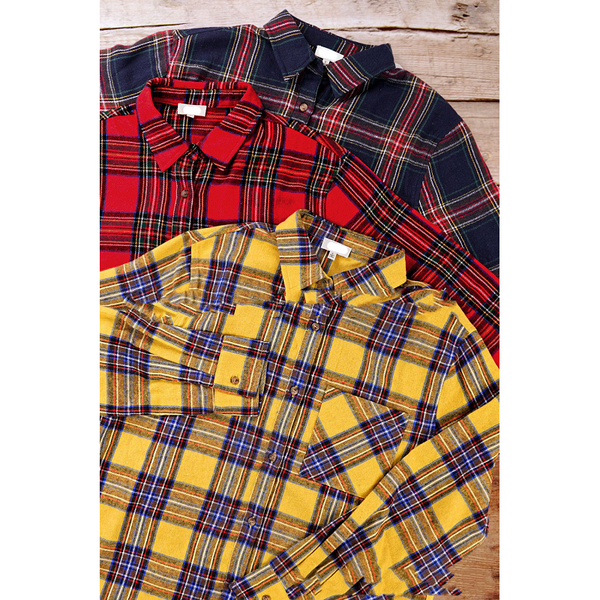 Spring And Autumn Women's Fashion Polo Collar Pocket Single-Breasted Plaid Shirt