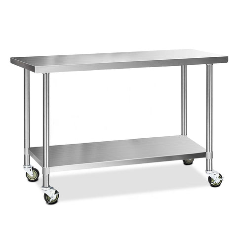 Cefito 430 Stainless Steel Kitchen Benches Work Food Prep Table With Wheels 1524Mm X 610Mm